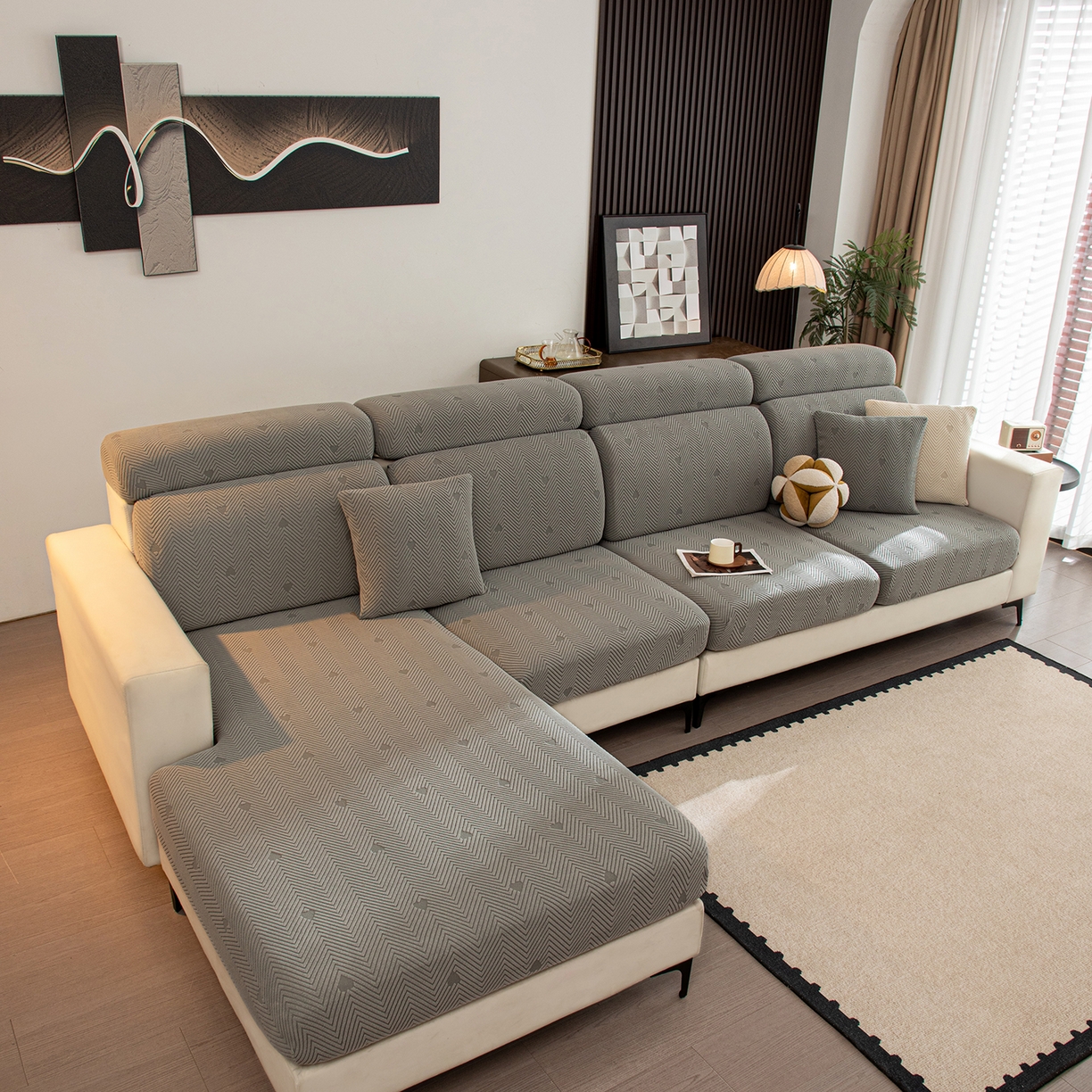 91家纺网 家纺一手货源 找家纺 沐沐家纺 2026新款丘比特沙发笠 浅灰