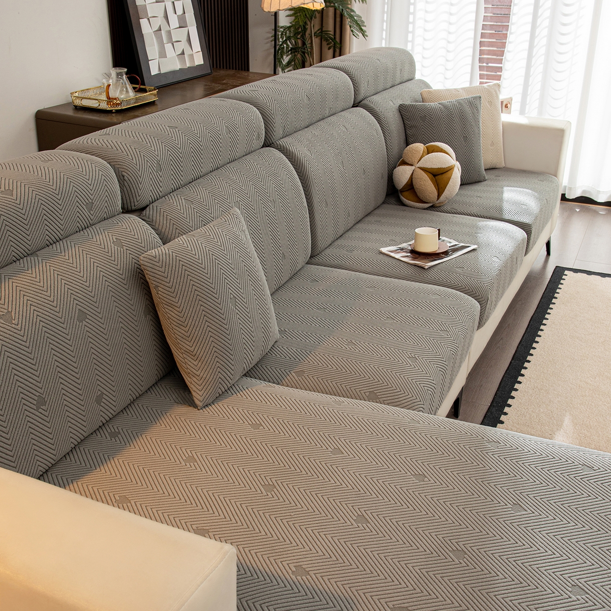 91家纺网 家纺一手货源 找家纺 沐沐家纺 2026新款丘比特沙发笠 浅灰