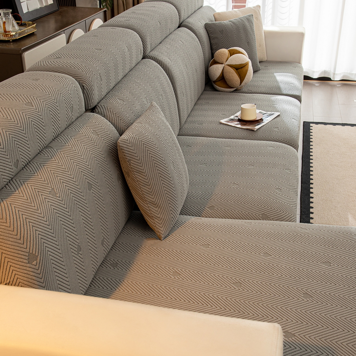 91家纺网 家纺一手货源 找家纺 沐沐家纺 2026新款丘比特沙发笠 浅灰