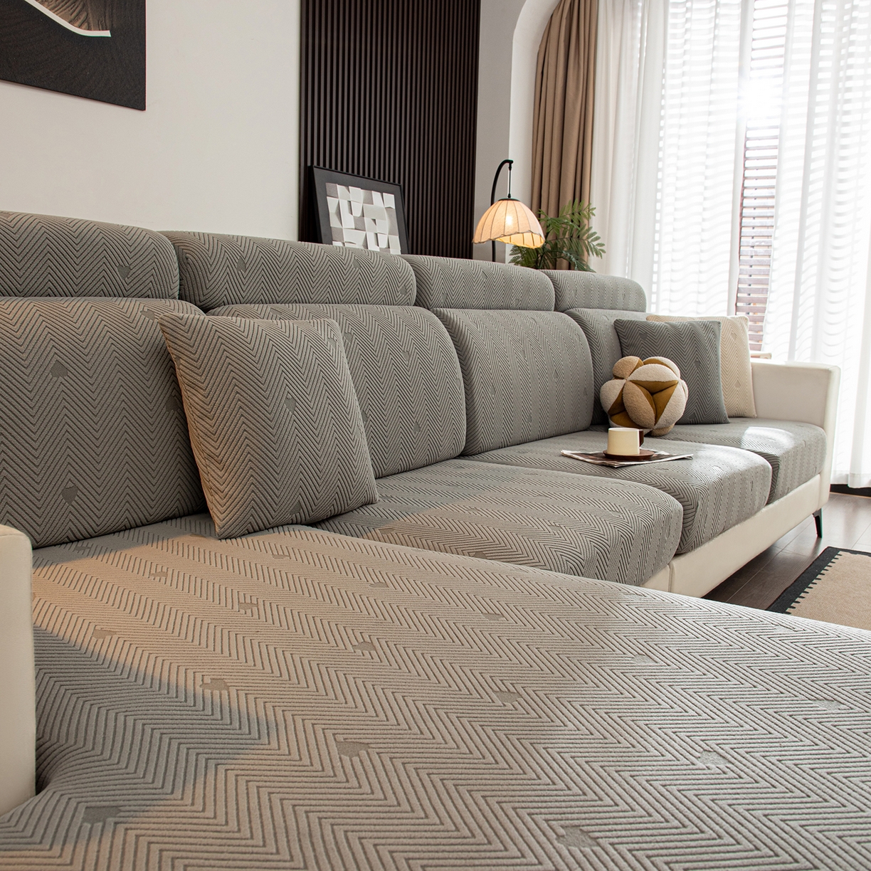 91家纺网 家纺一手货源 找家纺 沐沐家纺 2026新款丘比特沙发笠 浅灰