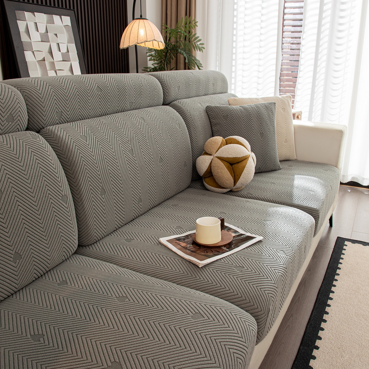 91家纺网 家纺一手货源 找家纺 沐沐家纺 2026新款丘比特沙发笠 浅灰