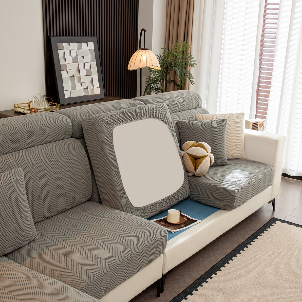 91家纺网 家纺一手货源 找家纺 沐沐家纺 2026新款丘比特沙发笠 浅灰