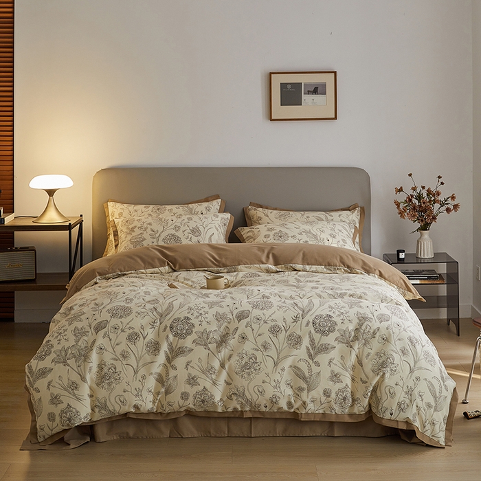 （总）咏绒家纺工厂店 2025新款全棉高定印花磨毛拼角四件套