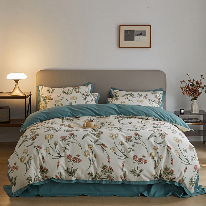 91家纺网 家纺一手货源 找家纺 （总）咏绒家纺工厂店 2025新款全棉高定印花磨毛拼角四件套