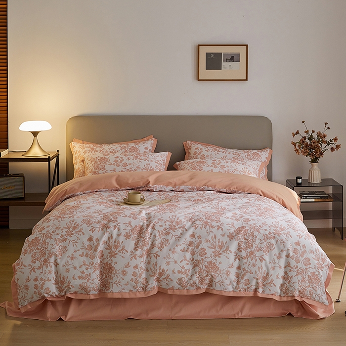 咏绒家纺工厂店 2025新款全棉高定印花磨毛拼角四件套 芳华