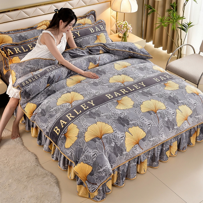 91家纺网 家纺一手货源 找家纺 （总）馨梦缘 2025新款高克重加厚牛奶绒雕花床盖款四件套-控价228