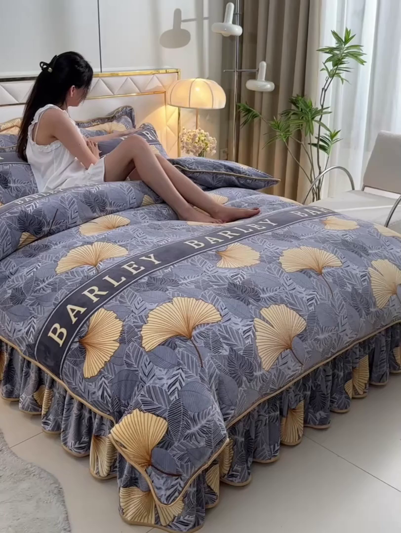 91家纺网 家纺一手货源 找家纺 总 馨梦缘 2025新款牛奶绒四件套法莱绒四件套珊瑚金貂绒四件套小包边四件套