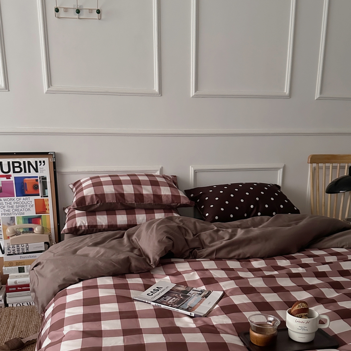 91家纺网 家纺一手货源 找家纺 柚可家居 2026新款50支数码活性套件-遇见西街（控价+送手提袋）套件会员减10元 严格控价券后不低于 318和338元 遇见西街（枕套格子+波点）