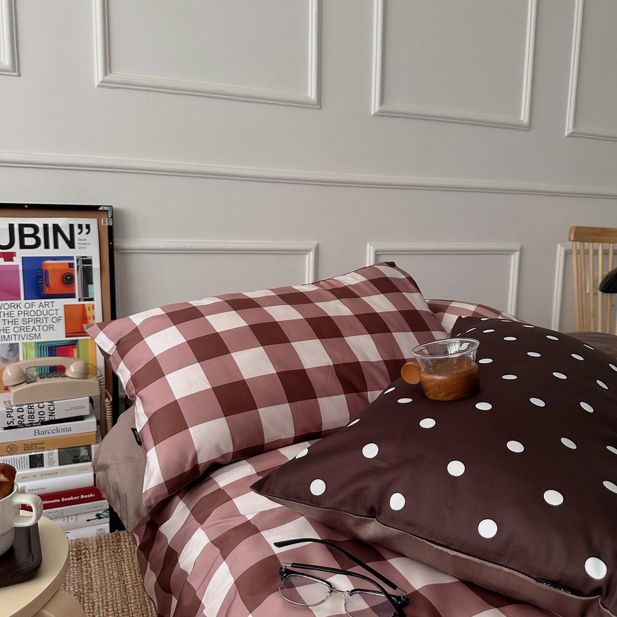 91家纺网 家纺一手货源 找家纺 柚可家居 2026新款50支数码活性套件-遇见西街（控价+送手提袋）套件会员减10元 严格控价券后不低于 318和338元 遇见西街（枕套格子+波点）