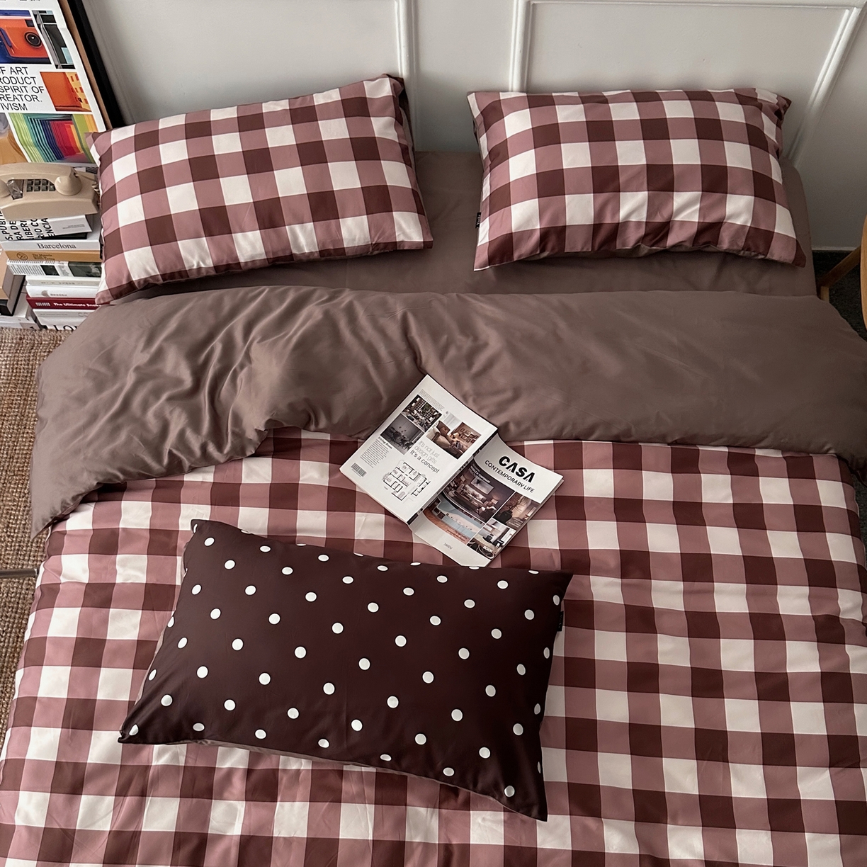 91家纺网 家纺一手货源 找家纺 柚可家居 2026新款50支数码活性套件-遇见西街（控价+送手提袋）套件会员减10元 严格控价券后不低于 318和338元 遇见西街（枕套格子一对）