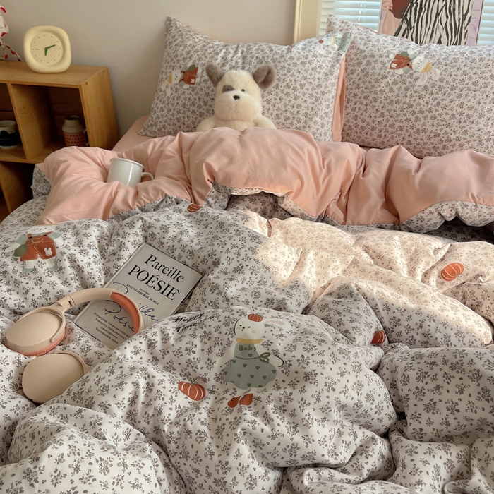 91家纺网 家纺一手货源 找家纺 （总）星禾优选 2025新款A类仿棉四件套古法水洗棉小清新印花四件套单被套系列(提供买家秀)