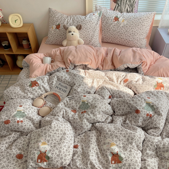 91家纺网 家纺一手货源 找家纺 （总）星禾优选 2025新款A类仿棉四件套古法水洗棉小清新印花四件套单被套系列(提供买家秀)