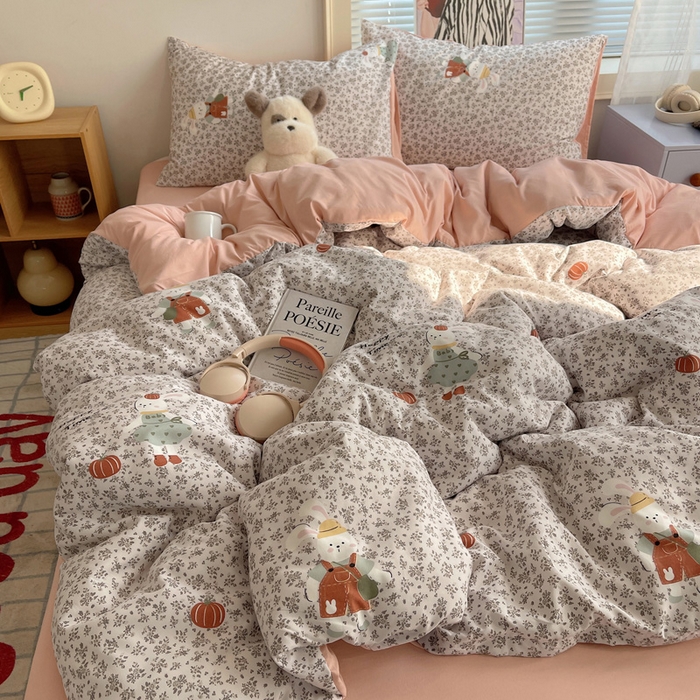 91家纺网 家纺一手货源 找家纺 （总）星禾优选 2025新款A类仿棉四件套古法水洗棉小清新印花四件套单被套系列(提供买家秀)