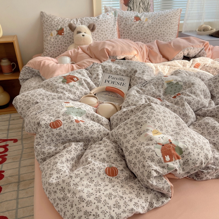 91家纺网 家纺一手货源 找家纺 （总）星禾优选 2025新款A类仿棉四件套古法水洗棉小清新印花四件套单被套系列(提供买家秀)