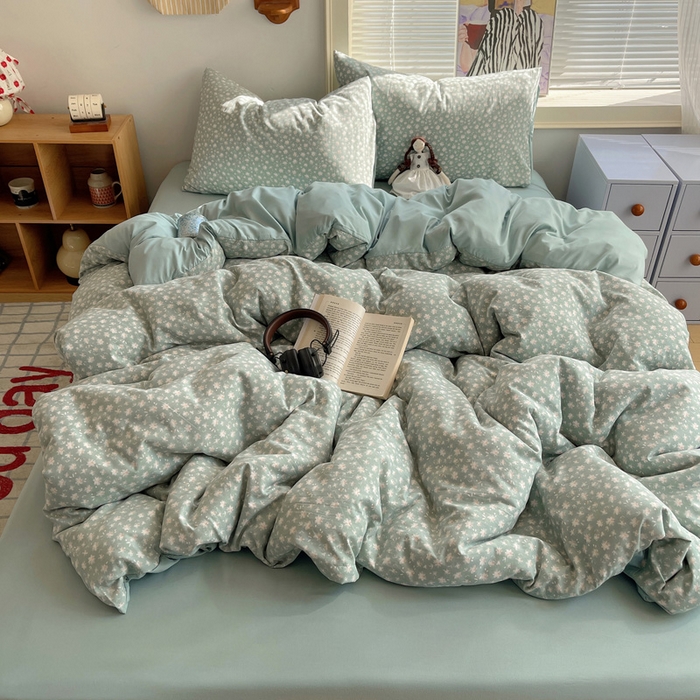 91家纺网 家纺一手货源 找家纺 （总）星禾优选 2025新款A类仿棉四件套古法水洗棉小清新印花四件套单被套系列(提供买家秀)