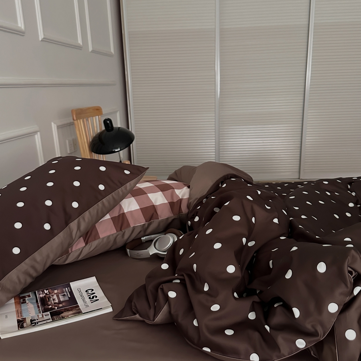 91家纺网 家纺一手货源 找家纺 柚可家居 2026新款50支数码活性套件-时光沸点（控价+送手提袋）套件会员减10元 严格控价券后不低于 318和338元 时光沸点（枕套波点+格子）