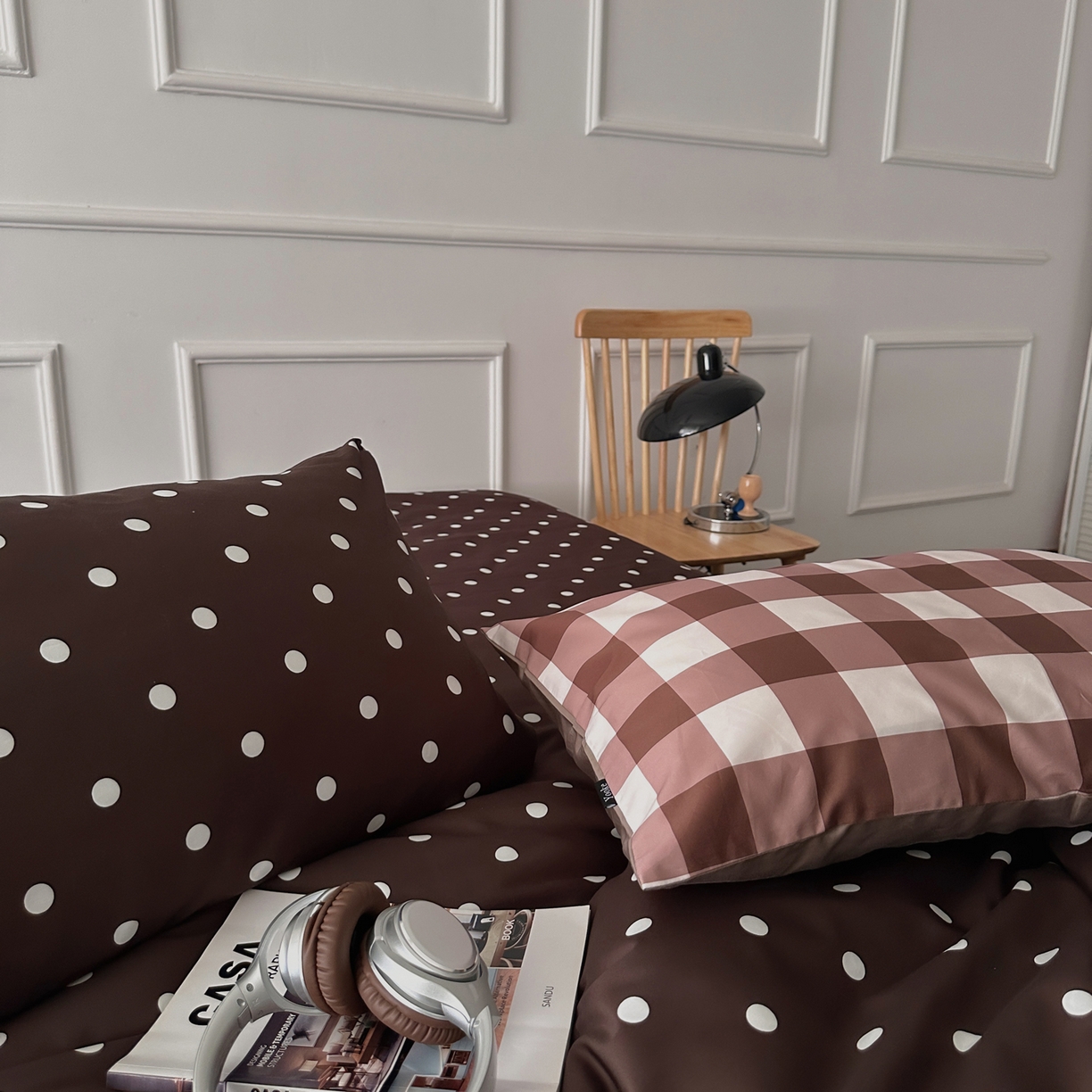 91家纺网 家纺一手货源 找家纺 柚可家居 2026新款50支数码活性套件-时光沸点（控价+送手提袋）套件会员减10元 严格控价券后不低于 318和338元 时光沸点（枕套波点+格子）