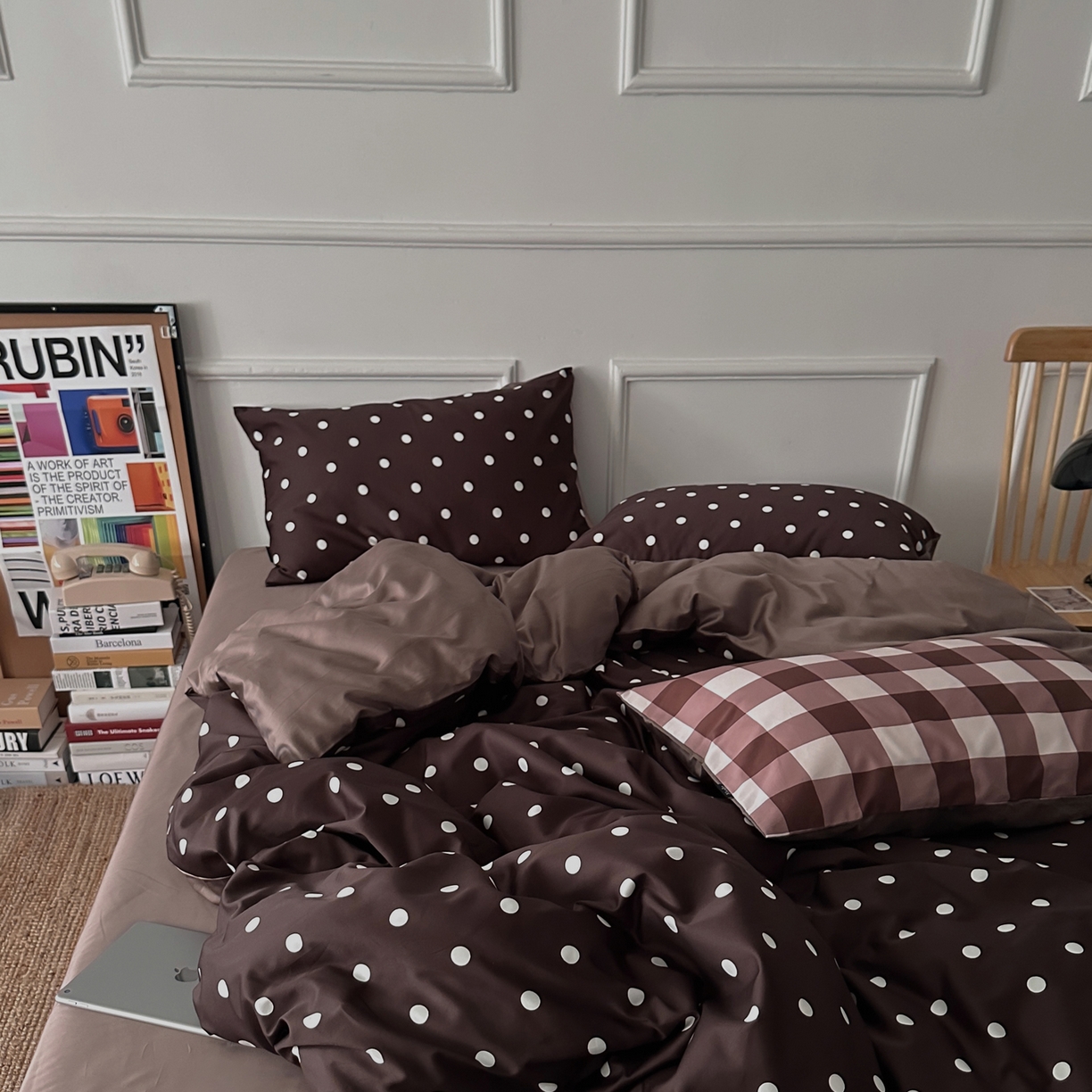 91家纺网 家纺一手货源 找家纺 柚可家居 2026新款50支数码活性套件-时光沸点（控价+送手提袋）套件会员减10元 严格控价券后不低于 318和338元 时光沸点（枕套波点一对）