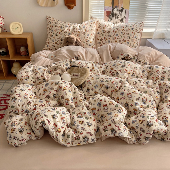 91家纺网 家纺一手货源 找家纺 （总）星禾优选 2025新款A类仿棉四件套古法水洗棉小清新印花四件套单被套系列(提供买家秀)