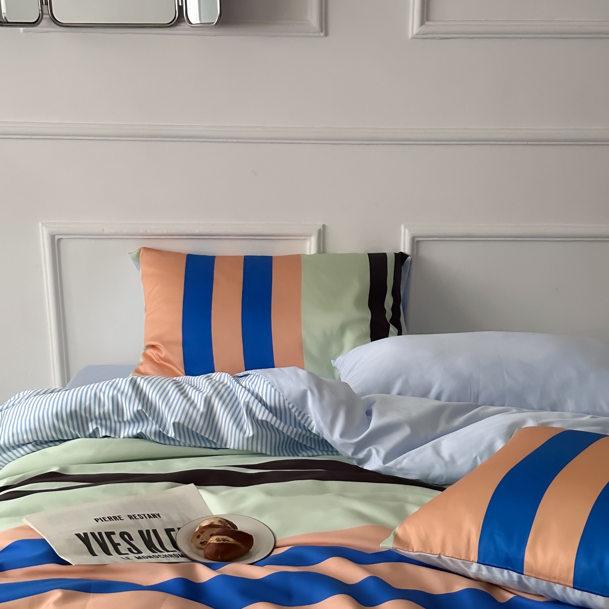 91家纺网 家纺一手货源 找家纺 柚可家居 2026新款50支数码活性套件-海港（手提袋+控价）套件会员减20元 严格控价券后不低于 328和348元 海港（枕套条纹）