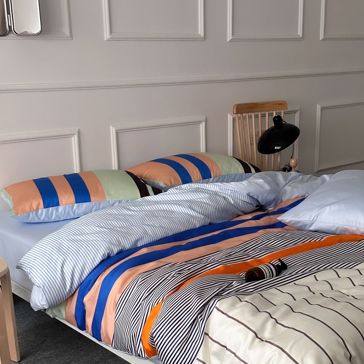 91家纺网 家纺一手货源 找家纺 柚可家居 2026新款50支数码活性套件-海港（手提袋+控价）套件会员减20元 严格控价券后不低于 328和348元 海港（枕套条纹）