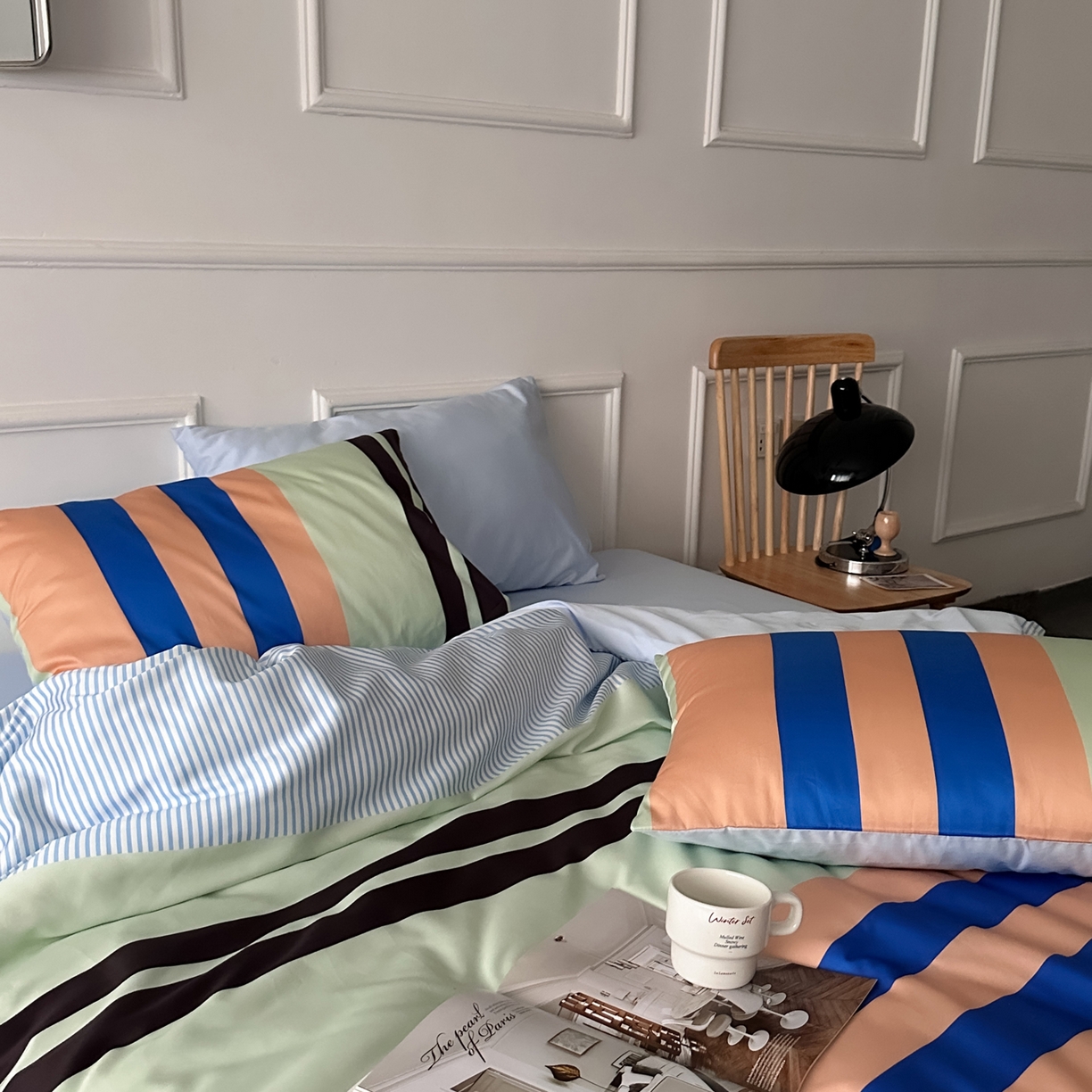 91家纺网 家纺一手货源 找家纺 柚可家居 2026新款50支数码活性套件-海港（手提袋+控价）套件会员减20元 严格控价券后不低于 328和348元 海港（枕套条纹）