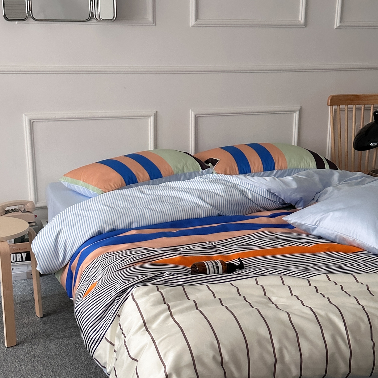 91家纺网 家纺一手货源 找家纺 柚可家居 2026新款50支数码活性套件-海港（手提袋+控价）套件会员减20元 严格控价券后不低于 328和348元 海港（枕套条纹）