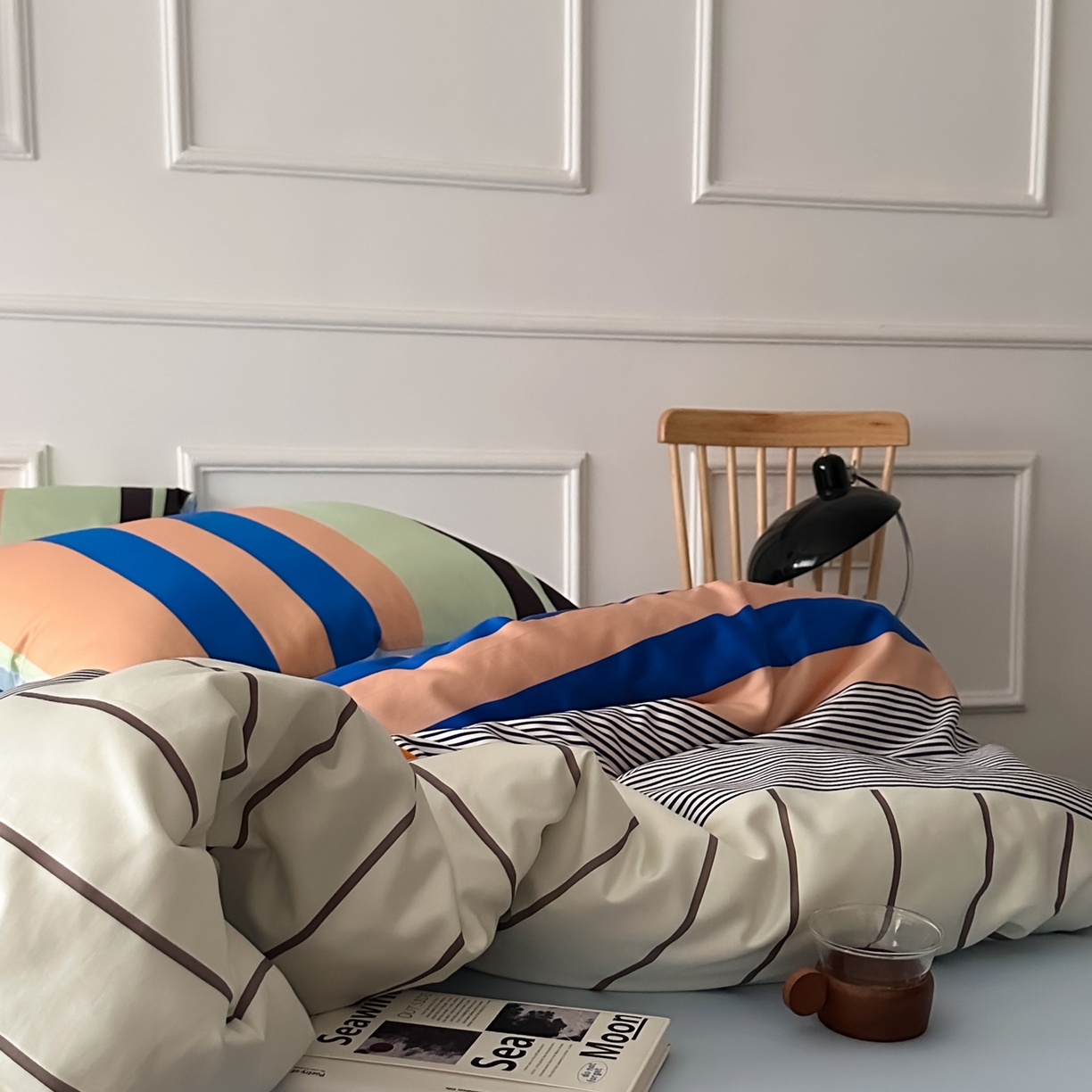 91家纺网 家纺一手货源 找家纺 柚可家居 2026新款50支数码活性套件-海港（手提袋+控价）套件会员减20元 严格控价券后不低于 328和348元 海港（枕套条纹）