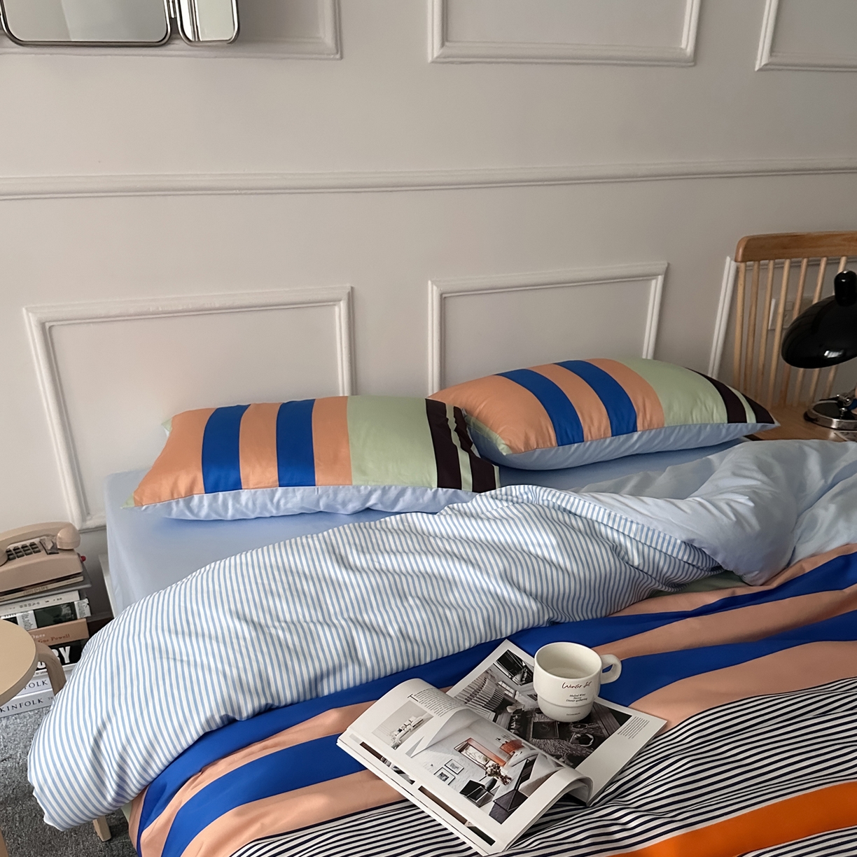 91家纺网 家纺一手货源 找家纺 柚可家居 2026新款50支数码活性套件-海港（手提袋+控价）套件会员减20元 严格控价券后不低于 328和348元 海港（枕套条纹）