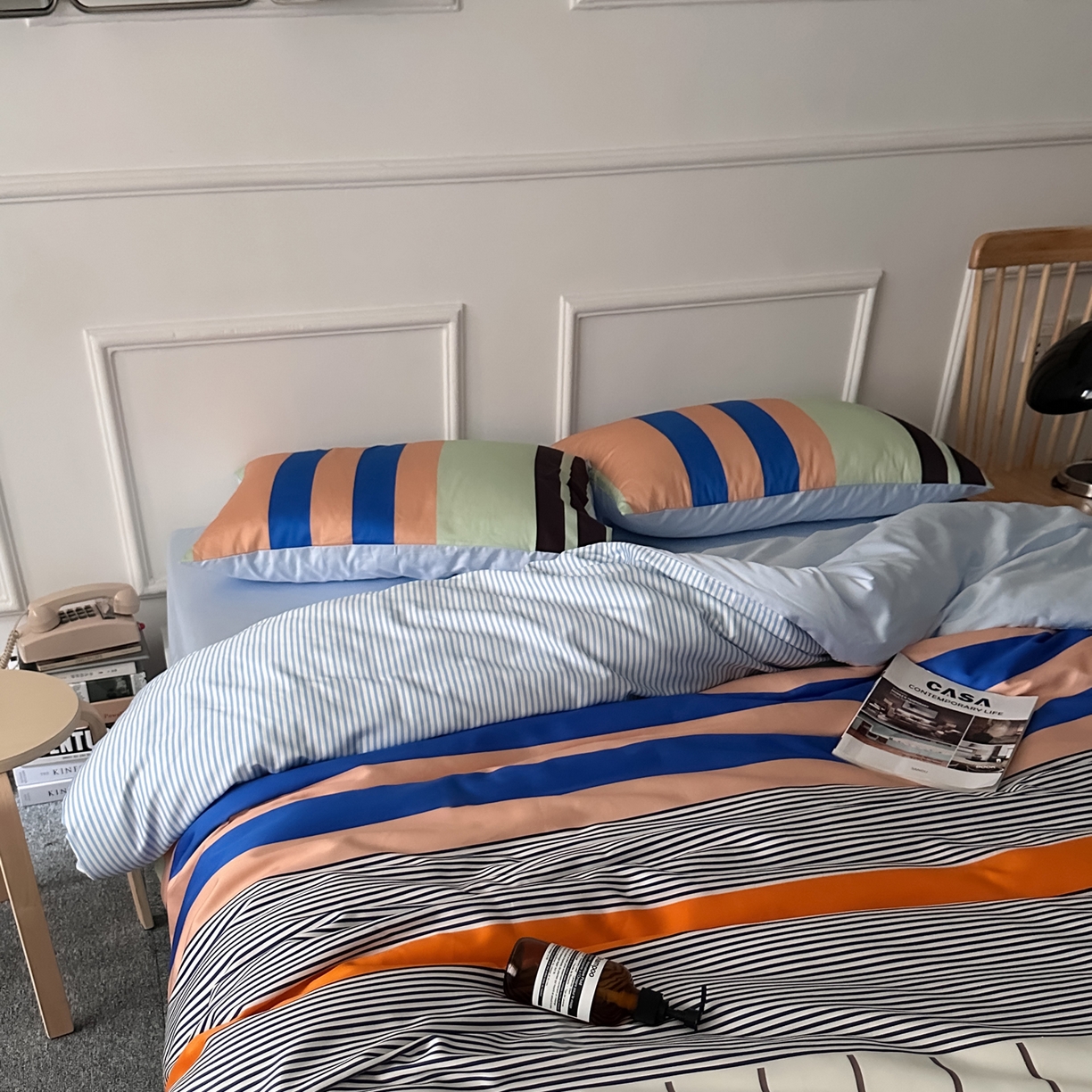 91家纺网 家纺一手货源 找家纺 柚可家居 2026新款50支数码活性套件-海港（手提袋+控价）套件会员减20元 严格控价券后不低于 328和348元 海港（枕套条纹）