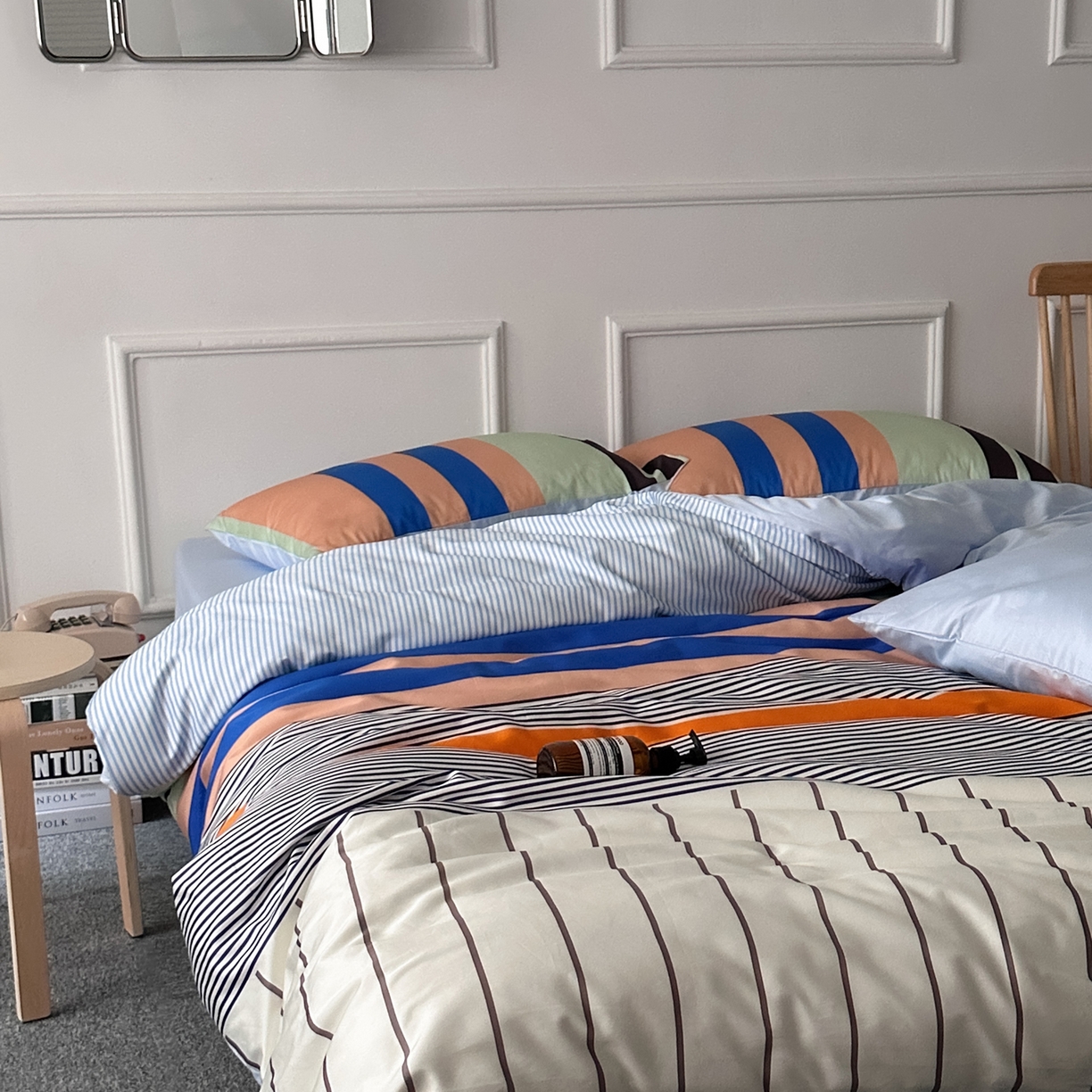 91家纺网 家纺一手货源 找家纺 柚可家居 2026新款50支数码活性套件-海港（手提袋+控价）套件会员减20元 严格控价券后不低于 328和348元 海港（枕套条纹）