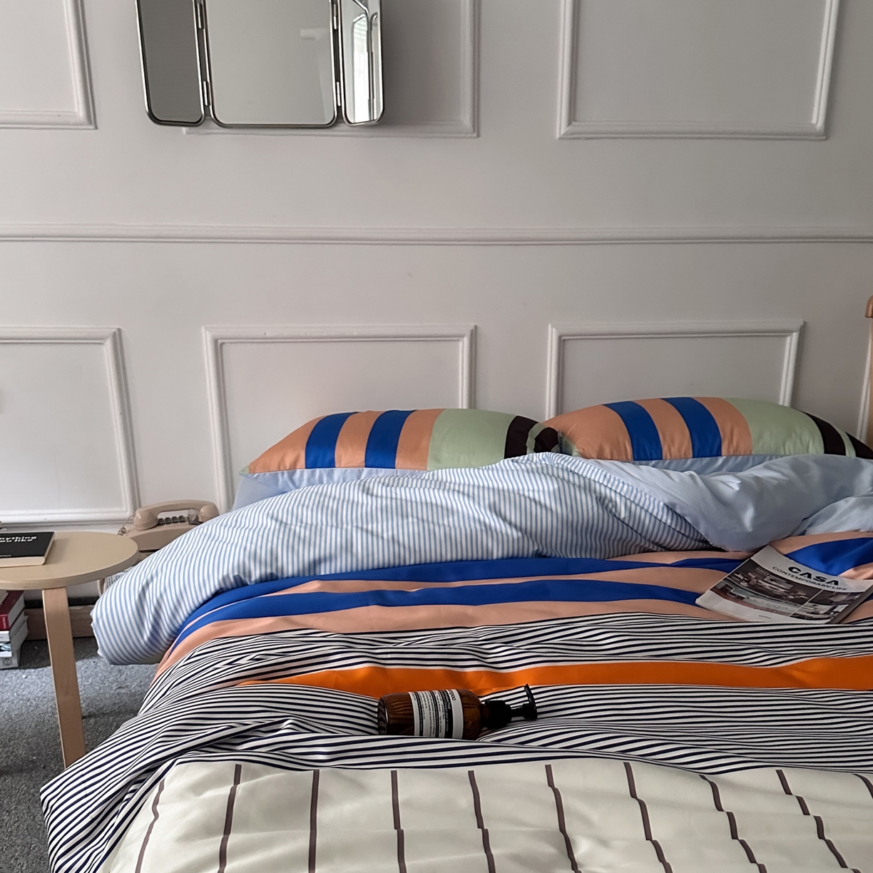 91家纺网 家纺一手货源 找家纺 柚可家居 2026新款50支数码活性套件-海港（手提袋+控价）套件会员减20元 严格控价券后不低于 328和348元 海港（枕套条纹）