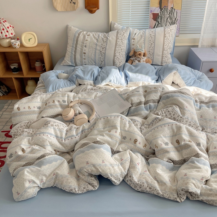 91家纺网 家纺一手货源 找家纺 （总）星禾优选 2025新款A类仿棉四件套古法水洗棉小清新印花四件套单被套系列(提供买家秀)