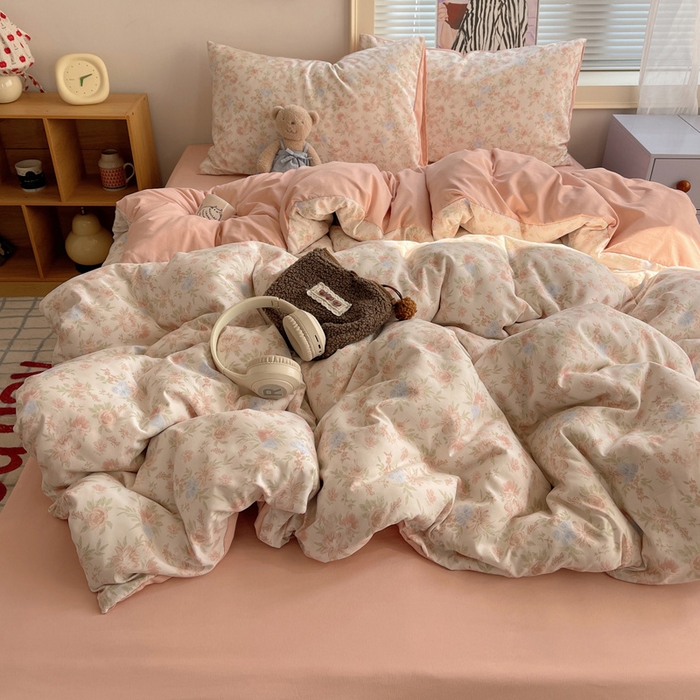 91家纺网 家纺一手货源 找家纺 （总）星禾优选 2025新款A类仿棉四件套古法水洗棉小清新印花四件套单被套系列(提供买家秀)