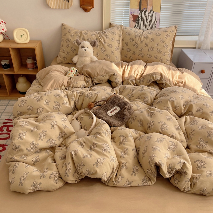 91家纺网 家纺一手货源 找家纺 （总）星禾优选 2025新款A类仿棉四件套古法水洗棉小清新印花四件套单被套系列(提供买家秀)