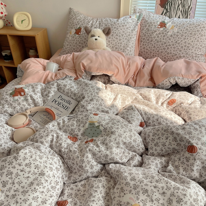 91家纺网 家纺一手货源 找家纺 星禾优选 2025新款A类仿棉四件套古法水洗棉小清新印花四件套单被套系列(提供买家秀) 百里兔