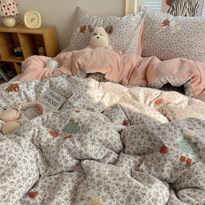 91家纺网 家纺一手货源 找家纺 星禾优选 2025新款A类仿棉四件套古法水洗棉小清新印花四件套单被套系列(提供买家秀) 百里兔