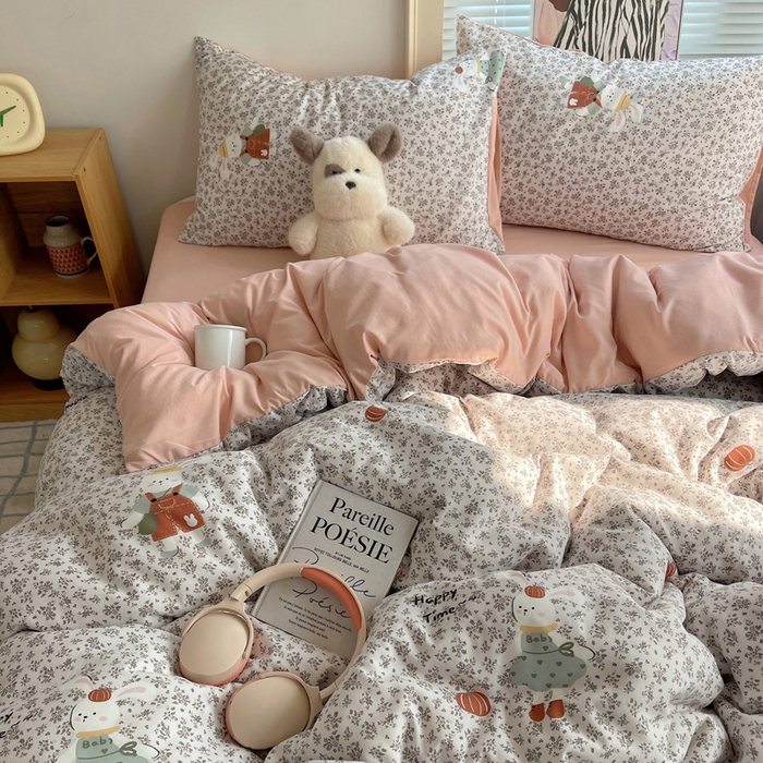 91家纺网 家纺一手货源 找家纺 星禾优选 2025新款A类仿棉四件套古法水洗棉小清新印花四件套单被套系列(提供买家秀) 百里兔