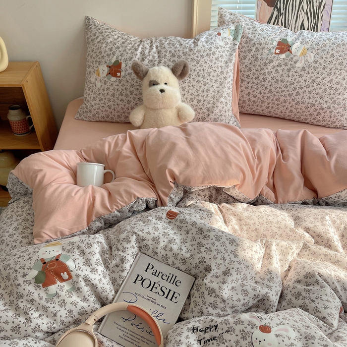 91家纺网 家纺一手货源 找家纺 星禾优选 2025新款A类仿棉四件套古法水洗棉小清新印花四件套单被套系列(提供买家秀) 百里兔