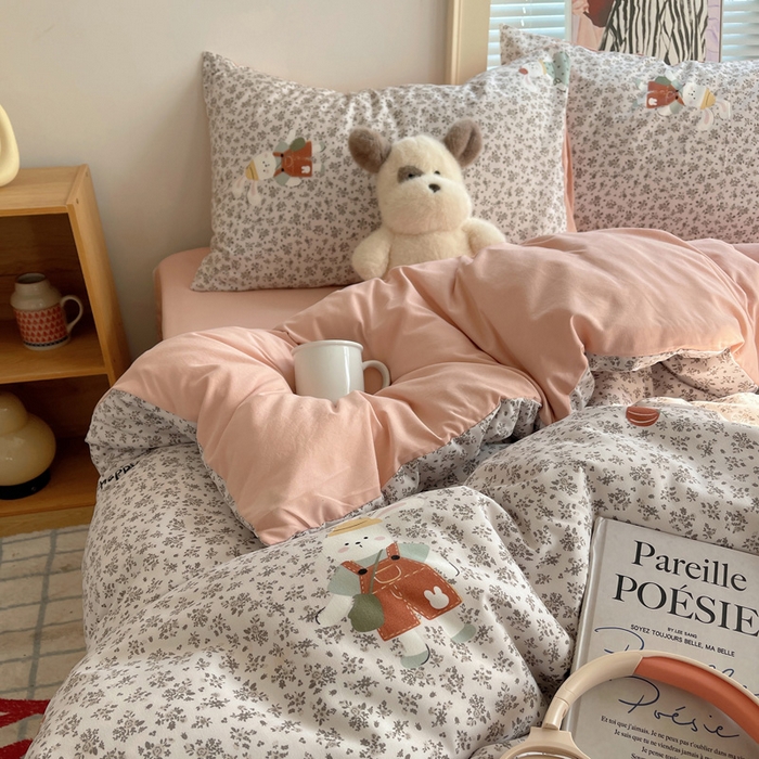 91家纺网 家纺一手货源 找家纺 星禾优选 2025新款A类仿棉四件套古法水洗棉小清新印花四件套单被套系列(提供买家秀) 百里兔