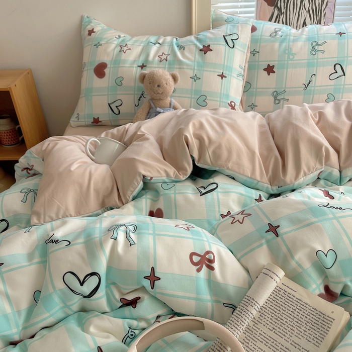 91家纺网 家纺一手货源 找家纺 星禾优选 2025新款A类仿棉四件套古法水洗棉小清新印花四件套单被套系列(提供买家秀) 薄荷奶咖