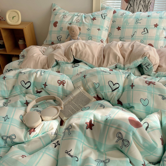 91家纺网 家纺一手货源 找家纺 星禾优选 2025新款A类仿棉四件套古法水洗棉小清新印花四件套单被套系列(提供买家秀) 薄荷奶咖