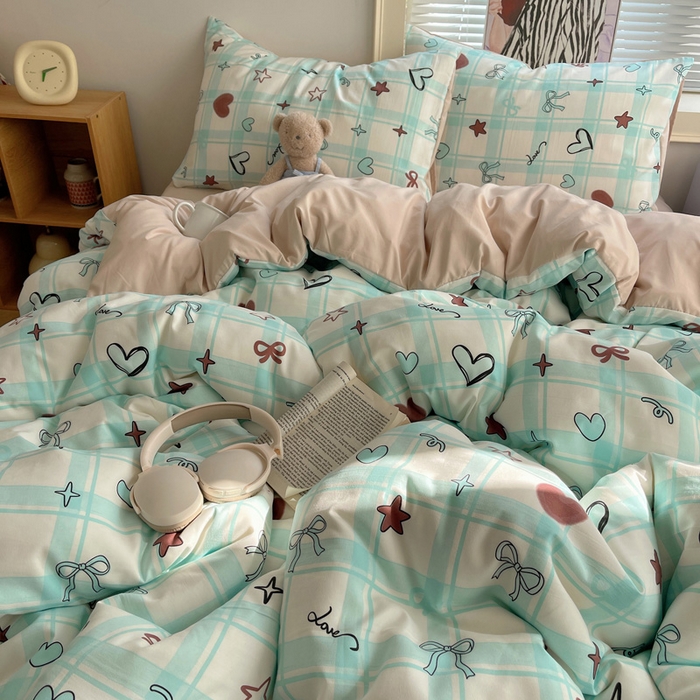 91家纺网 家纺一手货源 找家纺 星禾优选 2025新款A类仿棉四件套古法水洗棉小清新印花四件套单被套系列(提供买家秀) 薄荷奶咖