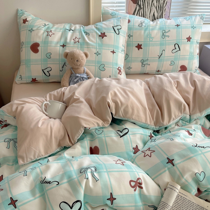 91家纺网 家纺一手货源 找家纺 星禾优选 2025新款A类仿棉四件套古法水洗棉小清新印花四件套单被套系列(提供买家秀) 薄荷奶咖