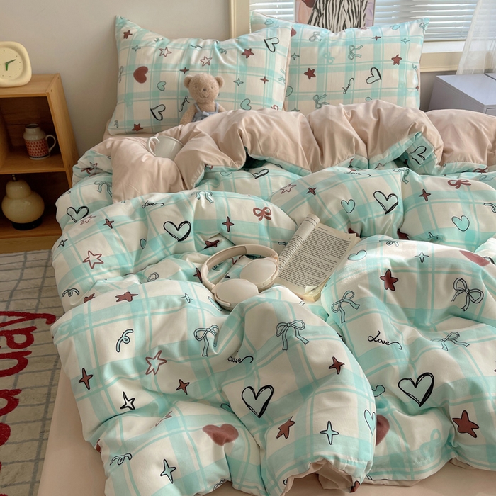 91家纺网 家纺一手货源 找家纺 星禾优选 2025新款A类仿棉四件套古法水洗棉小清新印花四件套单被套系列(提供买家秀) 薄荷奶咖