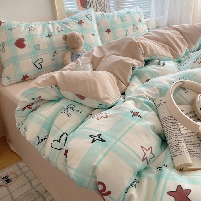 91家纺网 家纺一手货源 找家纺 星禾优选 2025新款A类仿棉四件套古法水洗棉小清新印花四件套单被套系列(提供买家秀) 薄荷奶咖