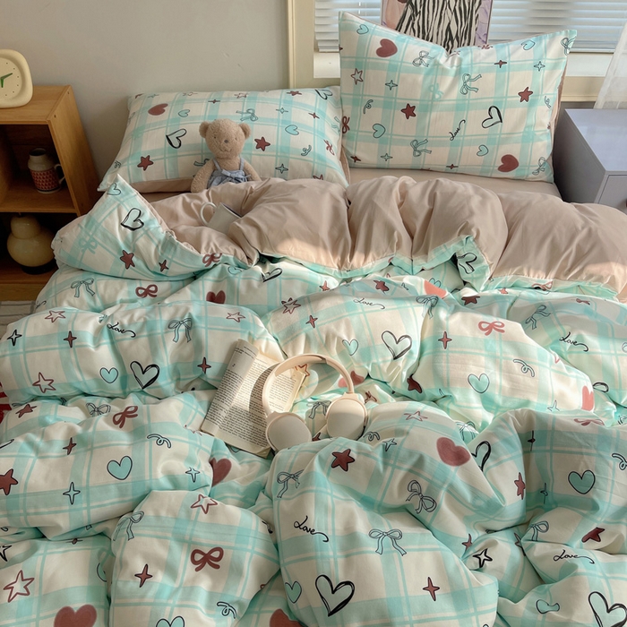 91家纺网 家纺一手货源 找家纺 星禾优选 2025新款A类仿棉四件套古法水洗棉小清新印花四件套单被套系列(提供买家秀) 薄荷奶咖