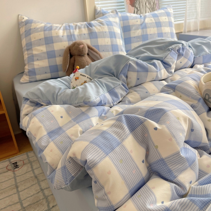 91家纺网 家纺一手货源 找家纺 星禾优选 2025新款A类仿棉四件套古法水洗棉小清新印花四件套单被套系列(提供买家秀) 彩心格格