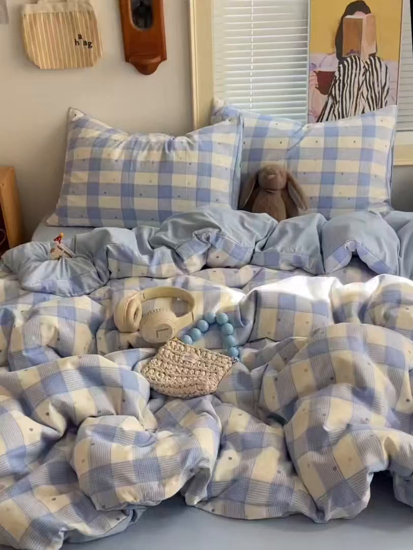 91家纺网 家纺一手货源 找家纺 星禾优选 2025新款A类仿棉四件套古法水洗棉小清新印花四件套单被套系列(提供买家秀) 彩心格格