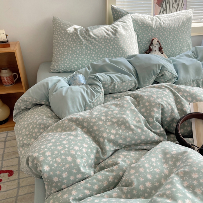 91家纺网 家纺一手货源 找家纺 星禾优选 2025新款A类仿棉四件套古法水洗棉小清新印花四件套单被套系列(提供买家秀) 茶色山野